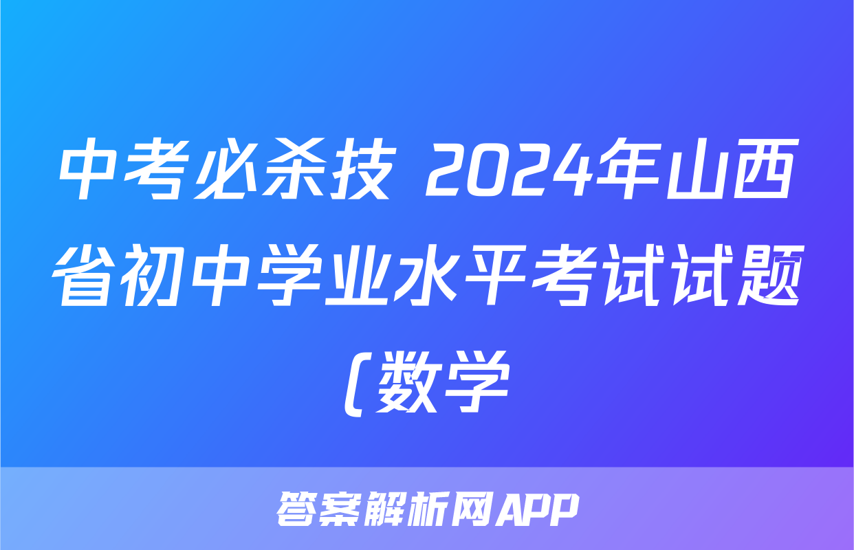 中考必杀技 2024年山西省初中学业水平考试试题(数学)